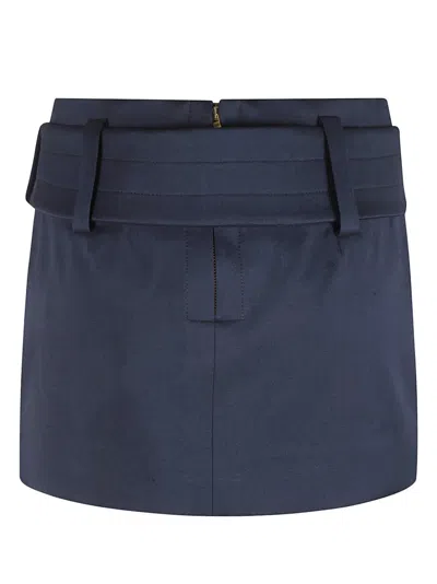 Patou Structured Blue Skirt With Wide Belt In Blue