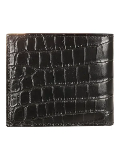 Saint Laurent Calf Leather Crocodile Pattern Bi-fold Wallet