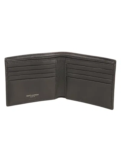 Saint Laurent Calf Leather Crocodile Pattern Bi-fold Wallet