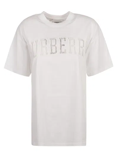 Burberry Oversized Cotton T-shirt With Textured Logo In White