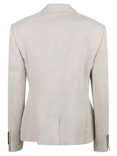 Brunello Cucinelli Double-breasted Beige Blazer With Notched Collar In Gray