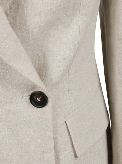 Brunello Cucinelli Double-breasted Beige Blazer With Notched Collar In Gray