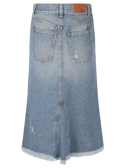 Chloé Asymmetrical Hem Denim Skirt In Blue