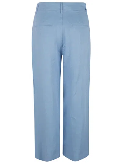 Max Mara Wide-leg Flaxlinen Trousers With Tailored Waistband In Blue