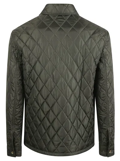 Burberry Green Quilted Jacket With Classic Collar In Tech Fabric Man