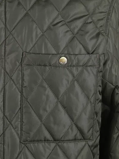 Burberry Green Quilted Jacket With Classic Collar In Tech Fabric Man