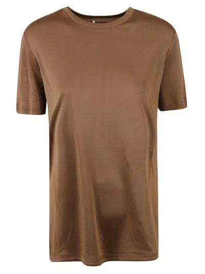 Max Mara Silk T-shirt With Classic Crew Neckline In Brown