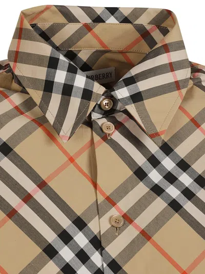 Burberry Plaid Cotton Shirt With Structured Collar In Brown