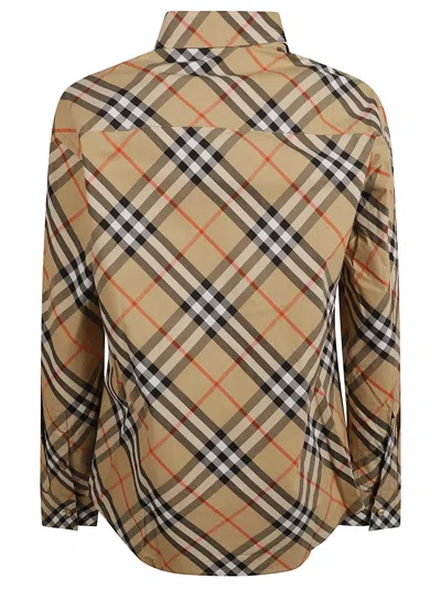Burberry Plaid Cotton Shirt With Structured Collar In Brown