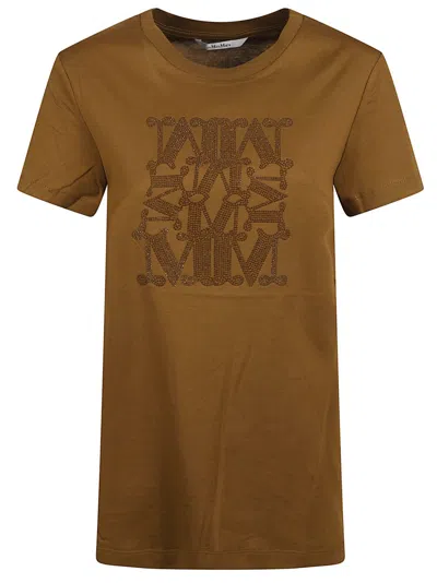 Max Mara Brown Graphic Embellished T-shirt In Brown