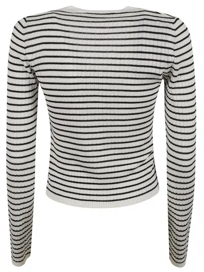 Max Mara Ribbed White Sweater With V-neckline