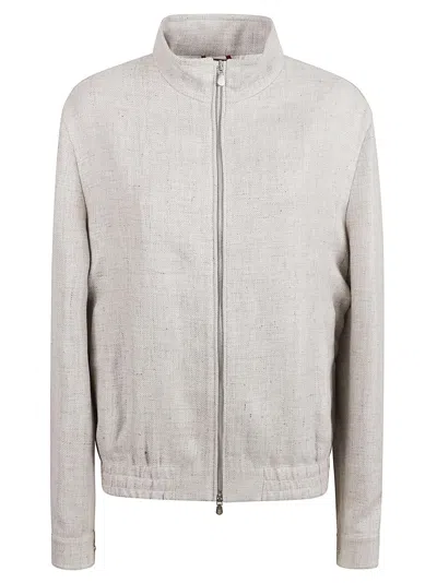 Brunello Cucinelli Textured High-collar Coat With Zip Closure In Gray