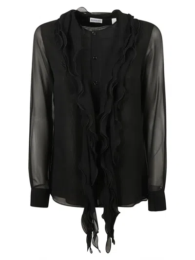Burberry Lightweight Black Shirt With Sheer Design In Black