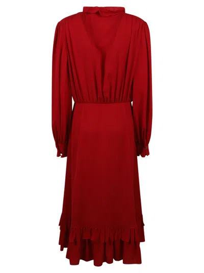 Valentino Garavani Ruffled Trim Button-down Dress In Red