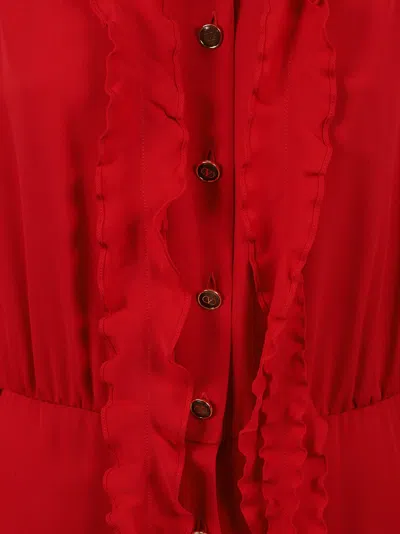 Valentino Garavani Ruffled Trim Button-down Dress In Red