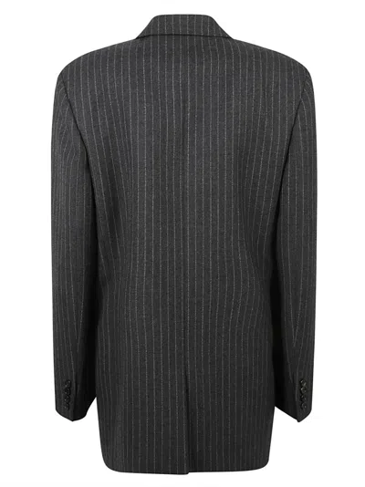 Saint Laurent Double-breasted Tailored Jacket With Pinstripe Pattern In Black