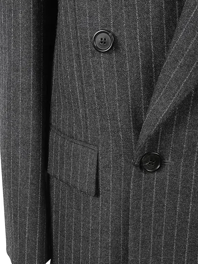 Saint Laurent Double-breasted Tailored Jacket With Pinstripe Pattern In Black