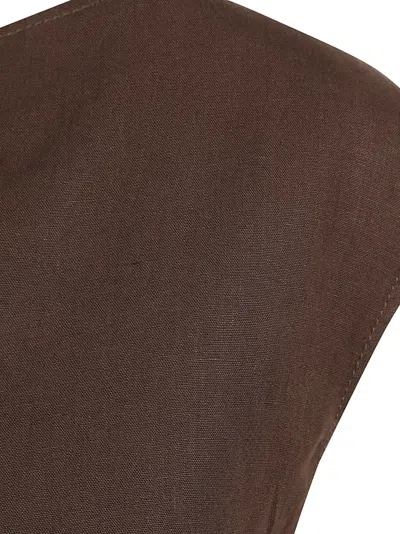 Max Mara V-neck Linen Dress With Cap Sleeves In Brown