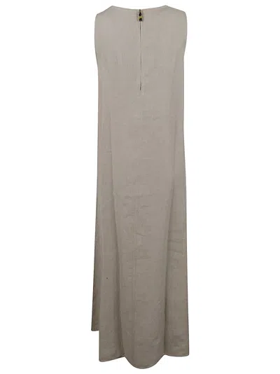 Max Mara Sleeveless Beige Midi Dress With V-neckline In Gray