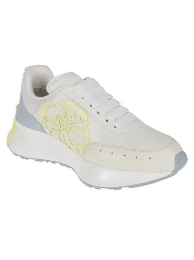 Alexander Mcqueen Calf Leather Sneakers With Floral Accents In White