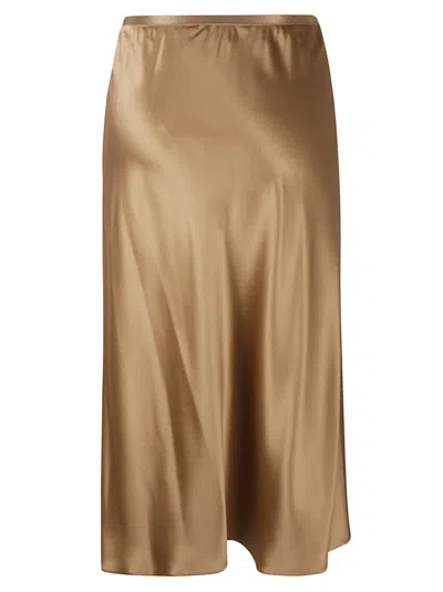 Max Mara Silk Flowing Skirt With Elastic Waistband In Brown
