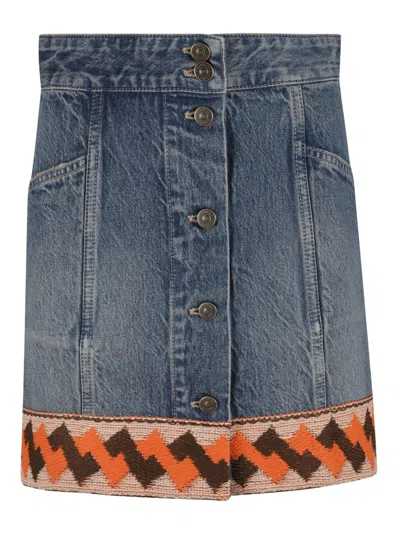 Valentino Garavani Embroidered Hem Mini Skirt In Blue
