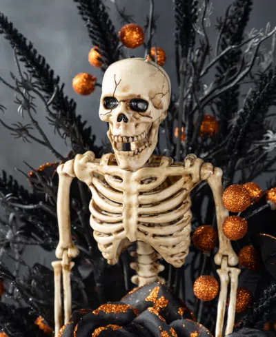 Glitzhome 22" Halloween Black Rose, Skeleton And Berry Urn Table Tree