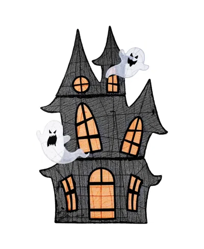 Glitzhome 61.75" Lighted Halloween Haunted House Outdoor Decor With Warm White Led Lights
