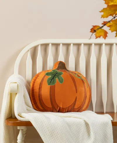Glitzhome Fall And Halloween Fabric Double Sided Pumpkin Pillow, 16" X 5"