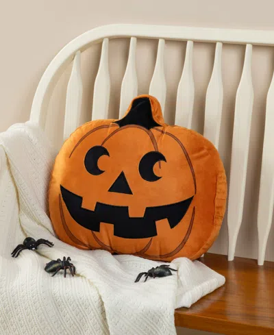 Glitzhome Fall And Halloween Fabric Double Sided Pumpkin Pillow, 16" X 5"