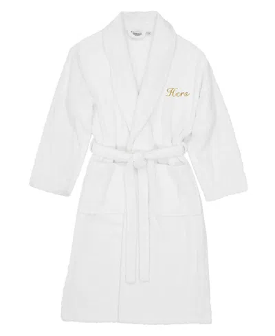Linum Home Script Font Turkish Cotton Embroidered Hers Terry Bathrobe In Yellow