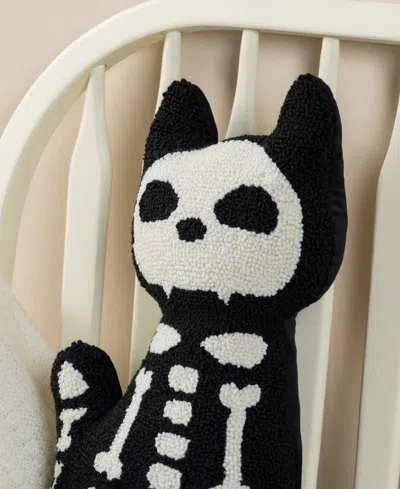 Glitzhome Halloween Hooked Skeleton Cat Shaped Pillow, 9" X 4"