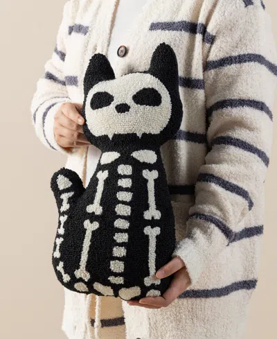 Glitzhome Halloween Hooked Skeleton Cat Shaped Pillow, 9" X 4"