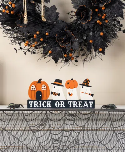 Glitzhome 5.25" Halloween Wooden Trick Or Treat Pumpkin Ghosts Table Decor