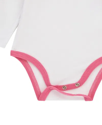 Guess Baby Girls 3-piece Long Sleeve Bodysuit, Jacquard Zip-up Sweatshirt, And Pants Set In Pink