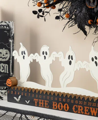 Glitzhome 7" Halloween Wooden Metal White Ghost Silhouette Countdown Table Sign