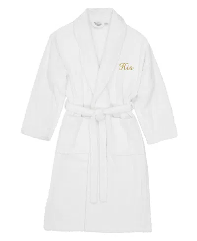 Linum Home Script Font Turkish Cotton Embroidered Hers Terry Bathrobe In White