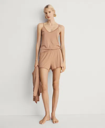 Mango Lace Trim Cotton & Modal Pajama Shorts In Brown