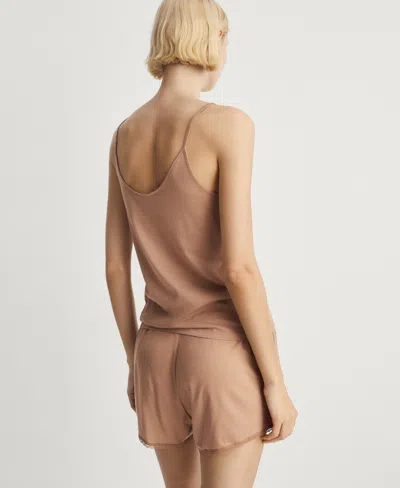 Mango Lace Trim Cotton & Modal Pajama Shorts In Brown