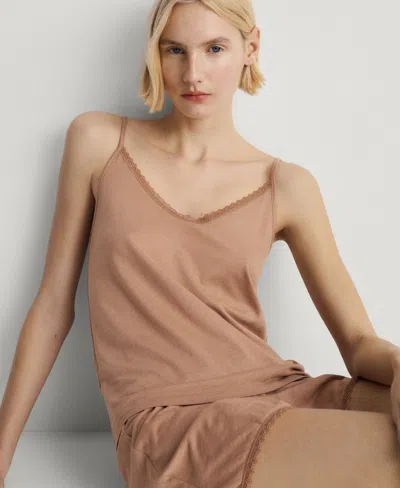 Mango Lace Trim Cotton & Modal Pajama Shorts In Brown