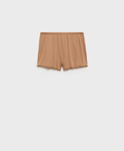 Mango Lace Trim Cotton & Modal Pajama Shorts In Brown