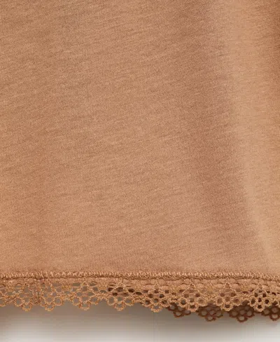 Mango Lace Trim Cotton & Modal Pajama Shorts In Brown