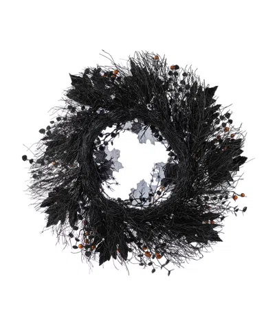 Glitzhome 7" Halloween Black Rose, Skeleton And Berry Wreath Hanger