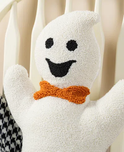 Glitzhome Halloween Hooked Ghost Shaped Decorative Pillow, 12" X 4"