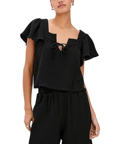 Rails Casie Split Neck Flutter Sleeve Top In Black