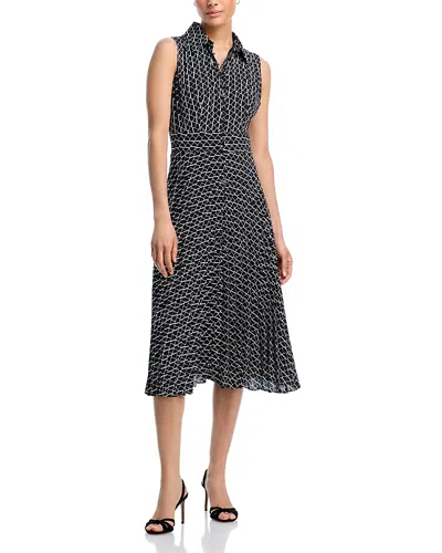 T Tahari Button Front Midi Dress In Black