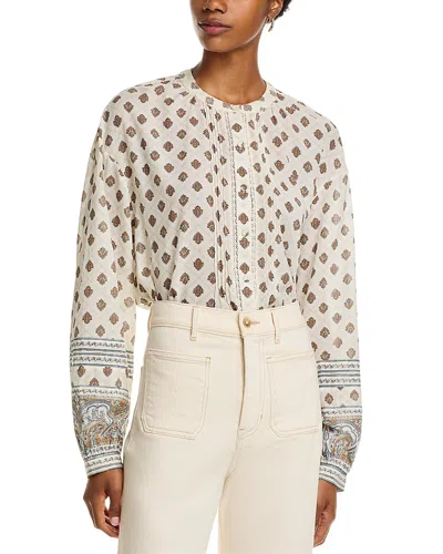 Veronica Beard Lollie Mixed Print Cotton Blend Button-up Shirt In White