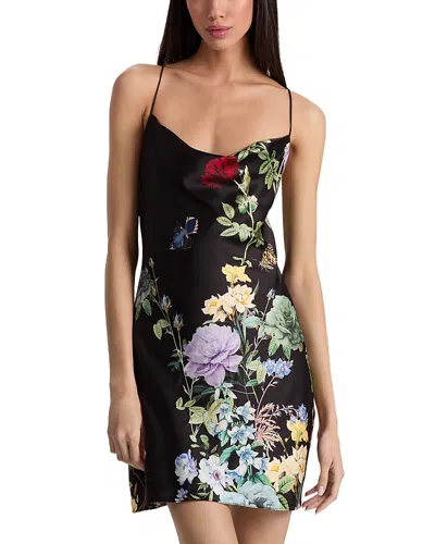 Alice And Olivia Harmony Floral Cowlneck Mini Dress In Black