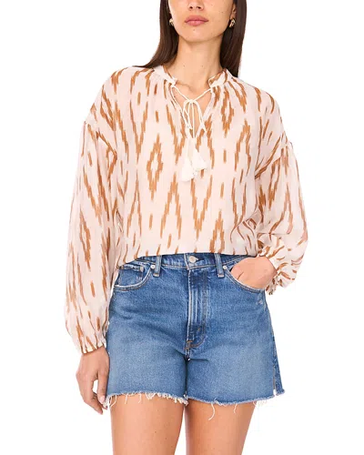 Vince Camuto Ikat Print Split Neck Peasant Top In Neutral