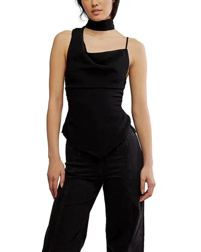 Free People True To You Sleeveless Tie Neck Top In Black